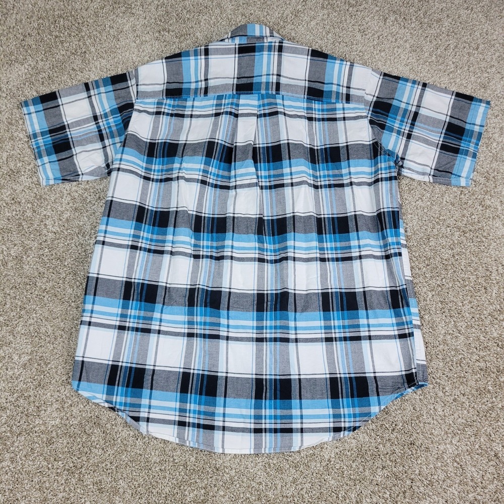 Cinch Mens Large Blue Black White Plaid Button Down Short Sleeve - Picture 3 of 5